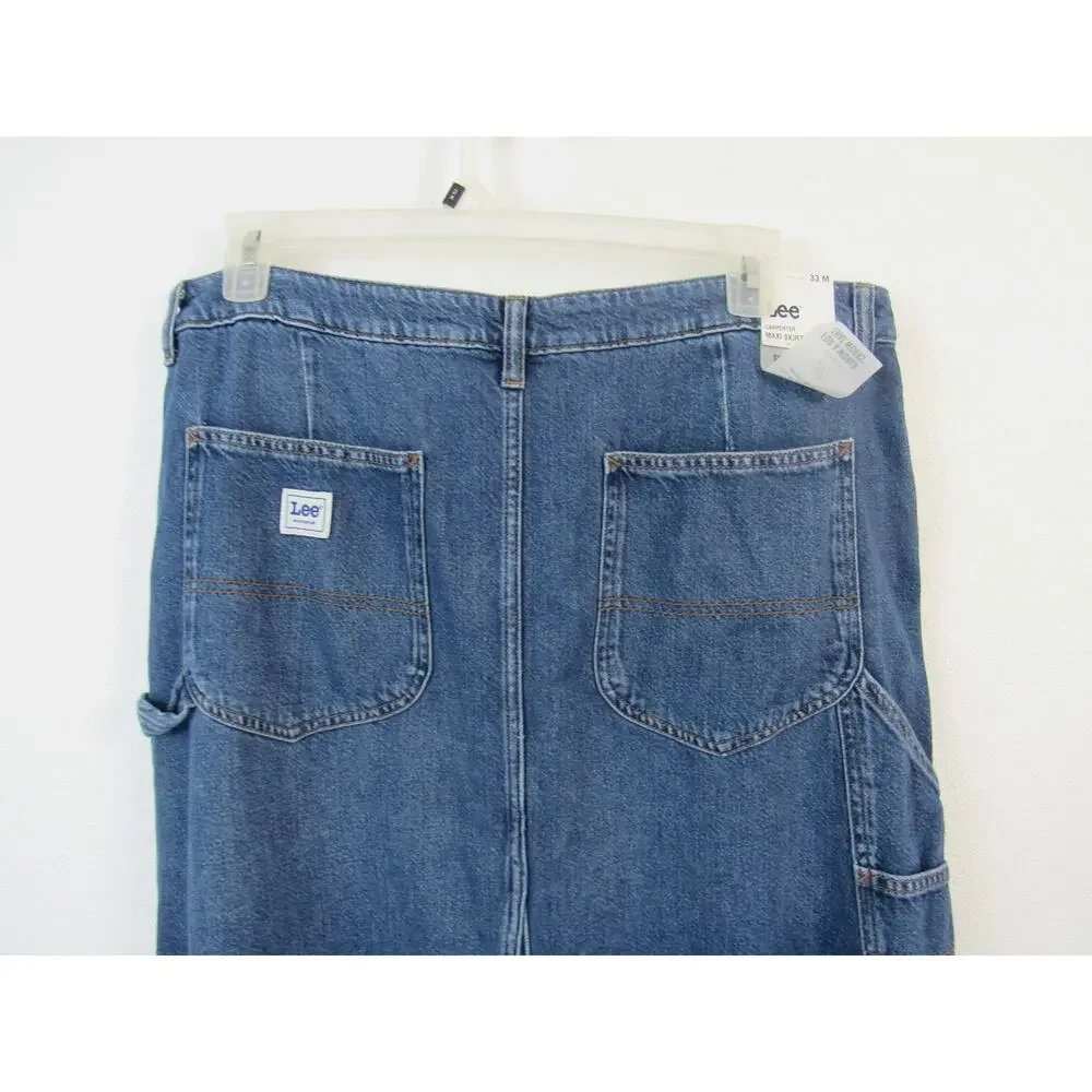 NWT Lee 33 Women's Carpenter Maxi Skirt Denim Cobalt Gleam Jean Medium Blue